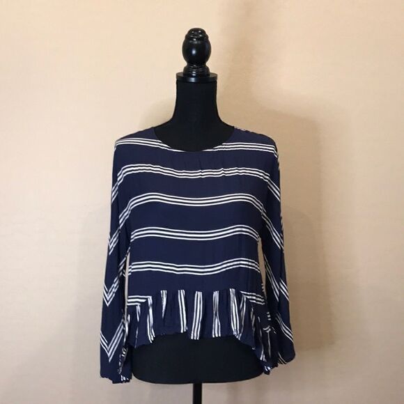 Zara Premium Denim Collection High Low Viscose Navy and White Stripe Top Size S - Picture 7 of 16